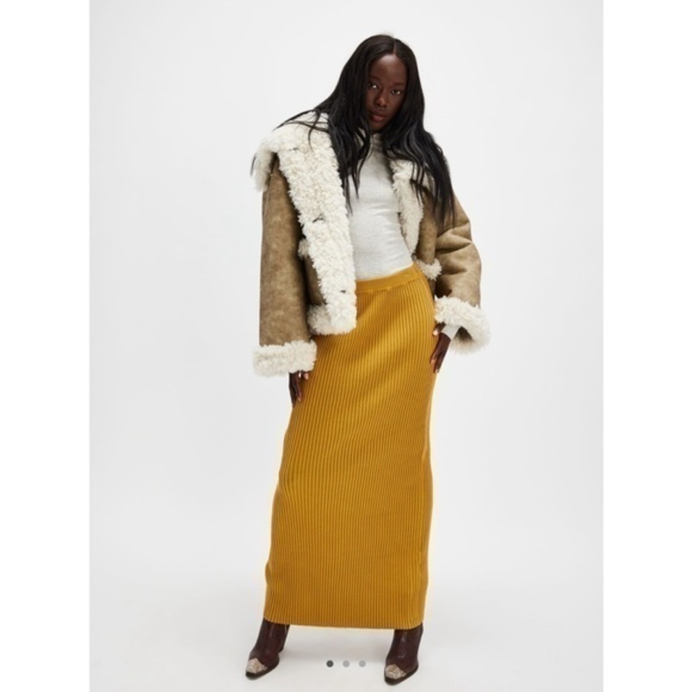 Free People Clara Maxi Skirt Large Avocado Combo Knit Ribbed Maxi